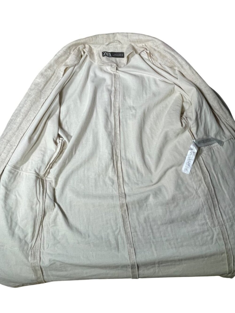 Oversized Zara Beige Linen Blend Single-Button Womens Blazer Coat With Pockets S - Picture 7 of 11